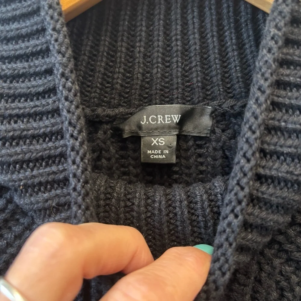J Crew XS Roll Neck Sweater Black Chunky Knit Ribbed Sweater